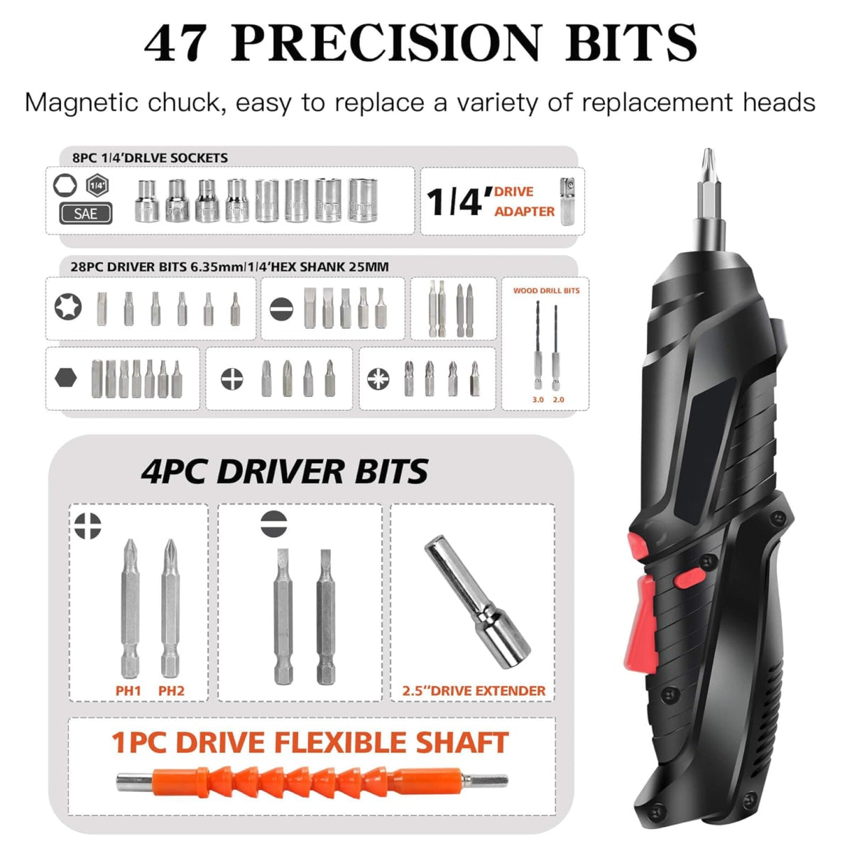 SET DESTORNILLADOR ELÉCTRICO RECARGABLE 45 PIEZAS